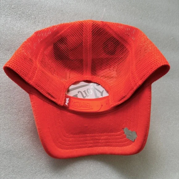 Von Dutch Neon Orange Velvet Trucker Hat - Picture 7 of 9